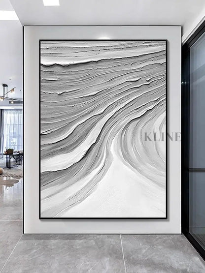 Gray Waves Textured Painting - Hand Painting