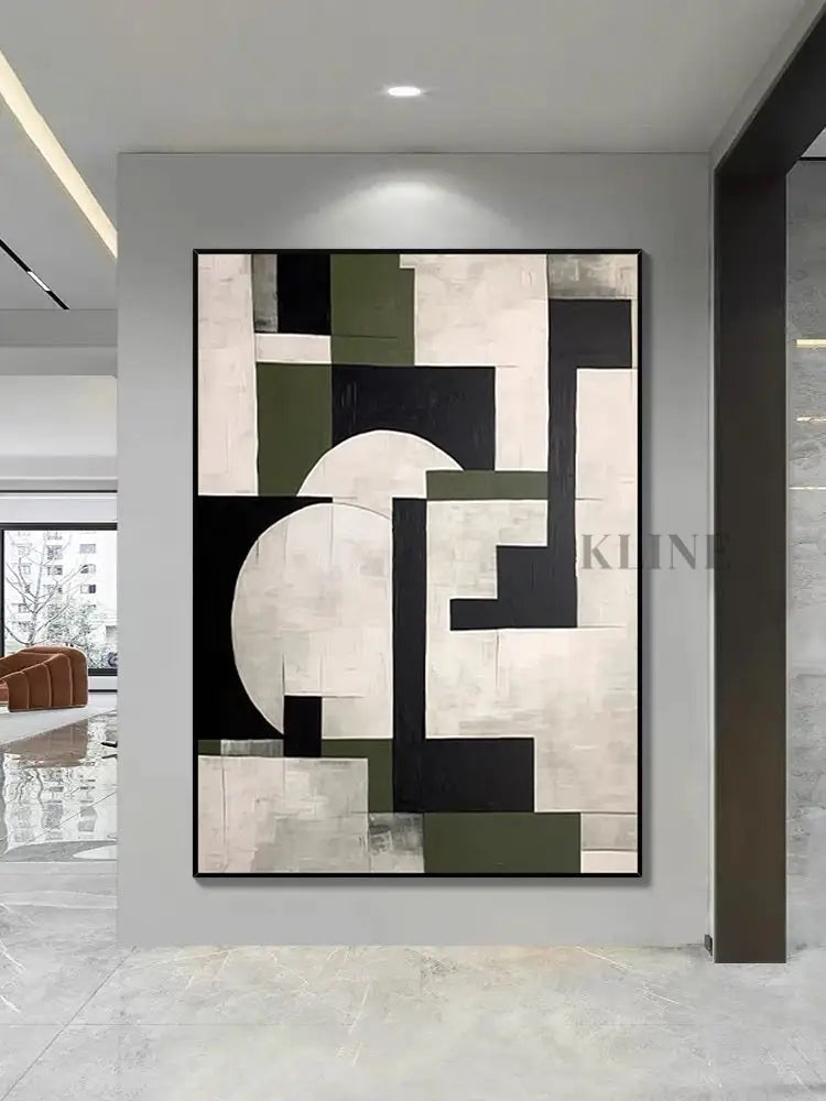 Green Geometry Abstract Art - Hand Painting