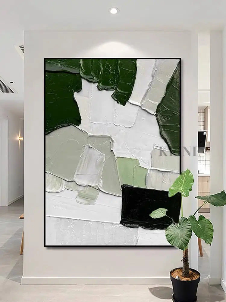 Green White Mix Textured Painting - Hand Painting