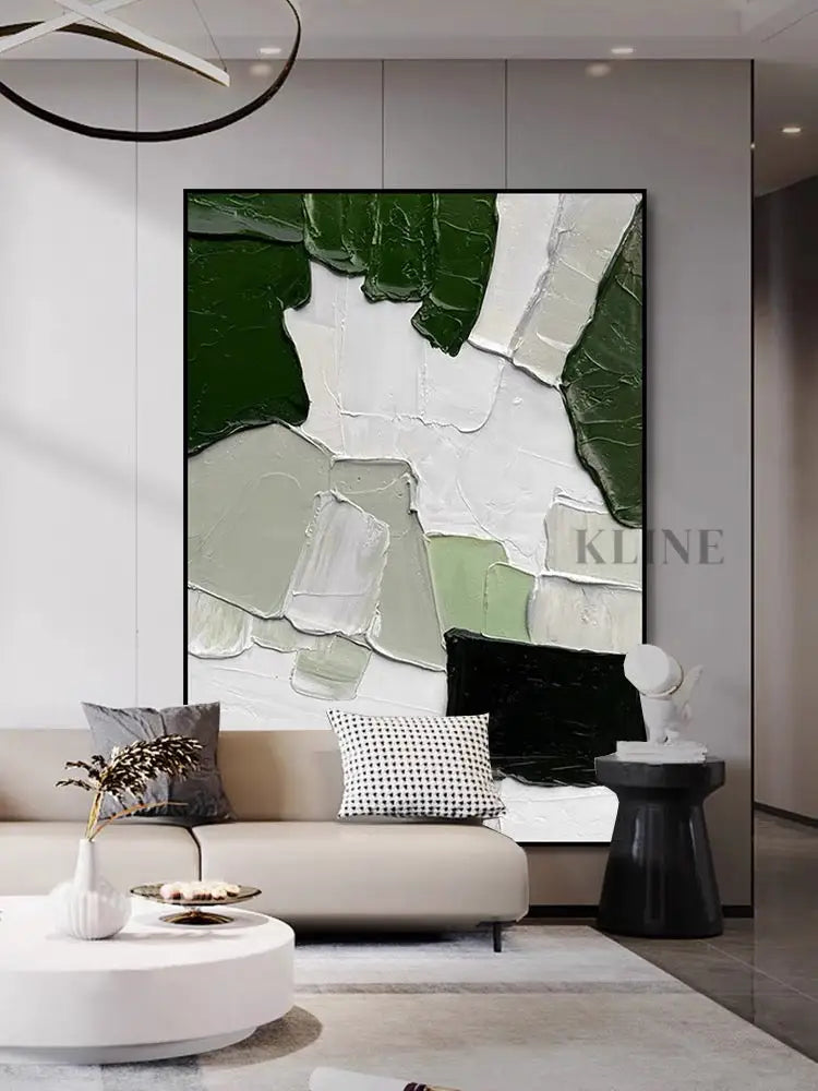 Green White Mix Textured Painting - Hand Painting Grand art mural