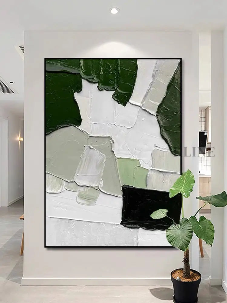 Green White Mix Textured Painting - Hand Painting 