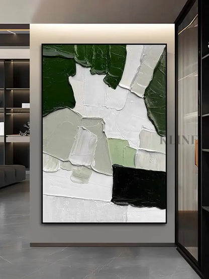 Green White Mix Textured Painting - Hand Painting