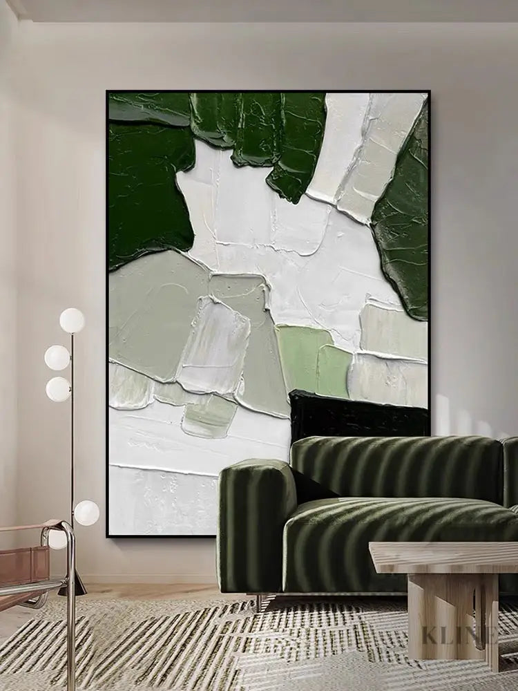 Green White Mix Textured Painting - Hand Painting