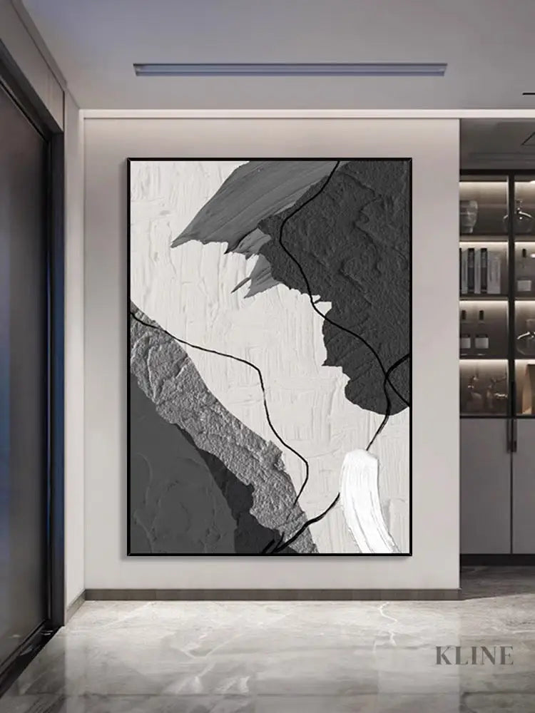 Grey and White Abstract Painting - Hand Painting