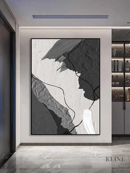 Grey and White Abstract Painting - Hand Painting
