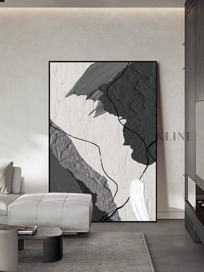 Grey and White Abstract Painting - Hand Painting