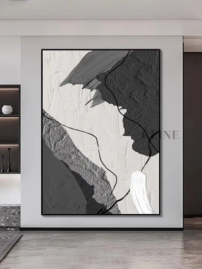 Grey and White Abstract Painting - Hand Painting