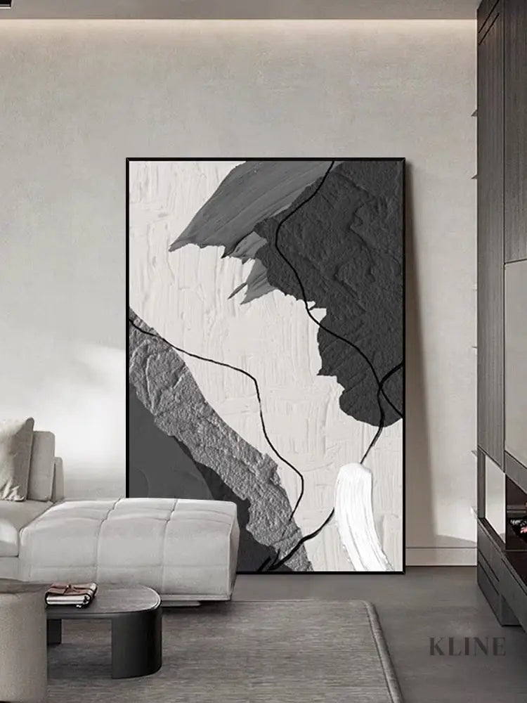 Grey and White Abstract Painting - Hand Painting
