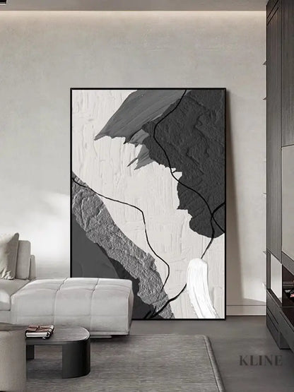 Grey and White Abstract Painting - Hand Painting