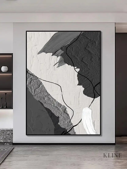 Grey and White Abstract Painting - Hand Painting