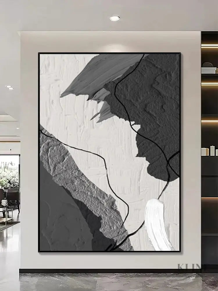 Grey and White Abstract Painting - Hand Painting