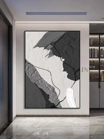 Grey and White Abstract Painting - Hand Painting