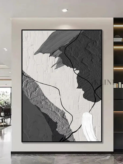 Grey and White Abstract Painting - Hand Painting