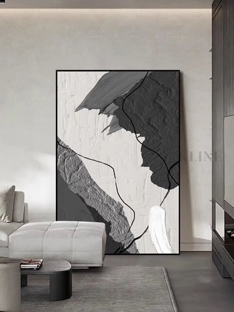 Grey and White Abstract Painting - Hand Painting