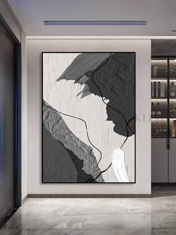 Grey and White Abstract Painting - Hand Painting