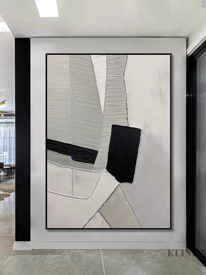 Grey Black and White Textured Painting - Hand Painting