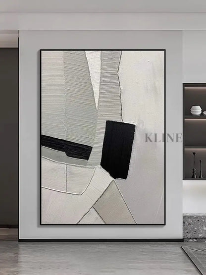 Grey Black and White Textured Painting - Hand Painting