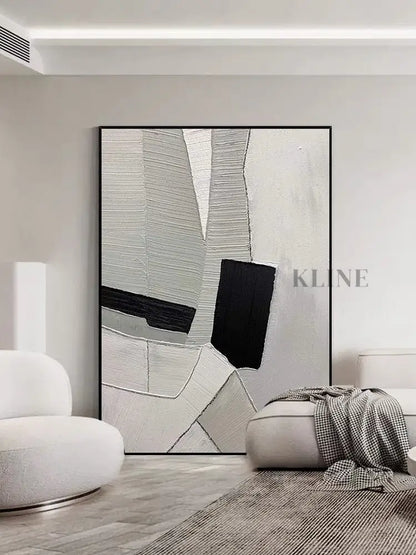 Grey Black and White Textured Painting - Hand Painting