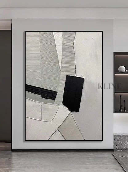 Grey Black and White Textured Painting - Hand Painting