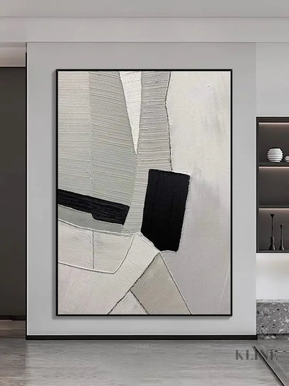 Grey Black and White Textured Painting - Hand Painting