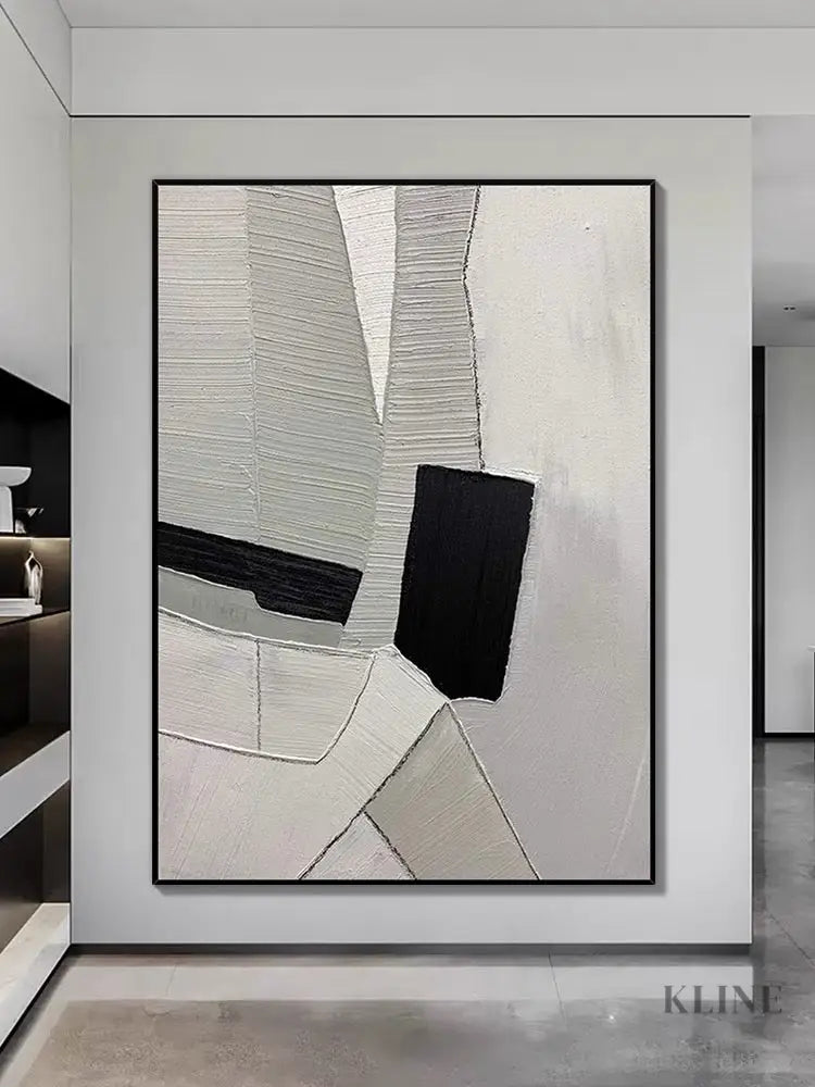 Grey Black and White Textured Painting - Hand Painting 