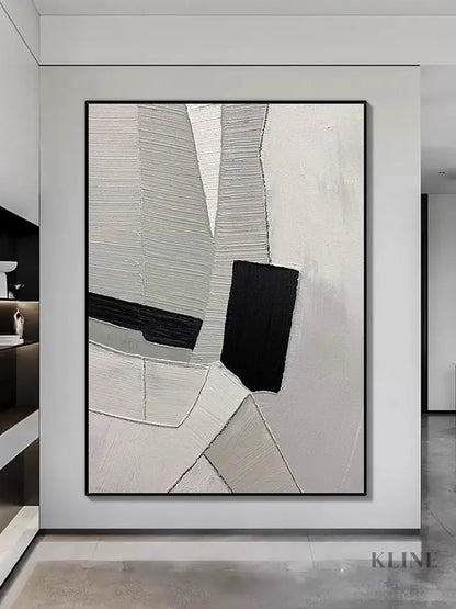 Grey Black and White Textured Painting - Hand Painting