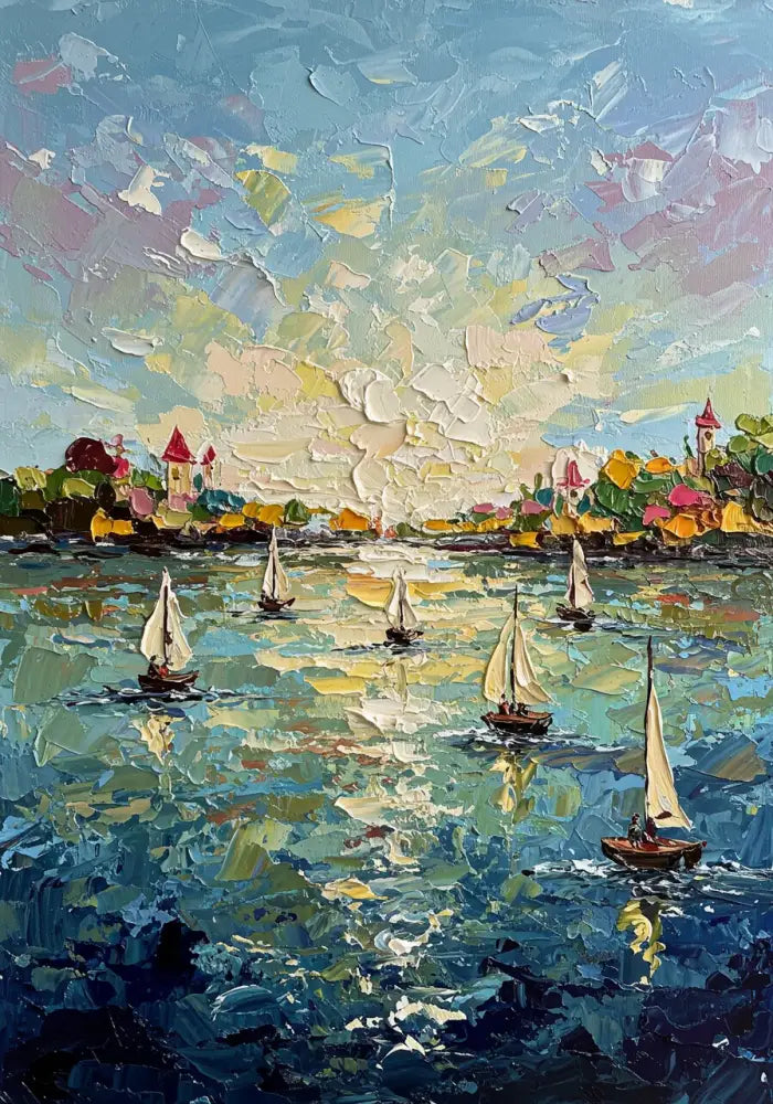 Harbor’s Golden Embrace - Hand Painting