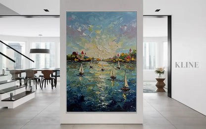 Harbor’s Golden Embrace - Hand Painting