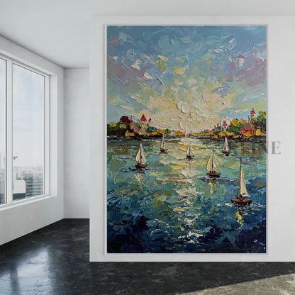 Harbor’s Golden Embrace - Hand Painting