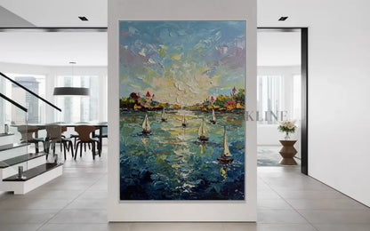 Harbor’s Golden Embrace - Hand Painting