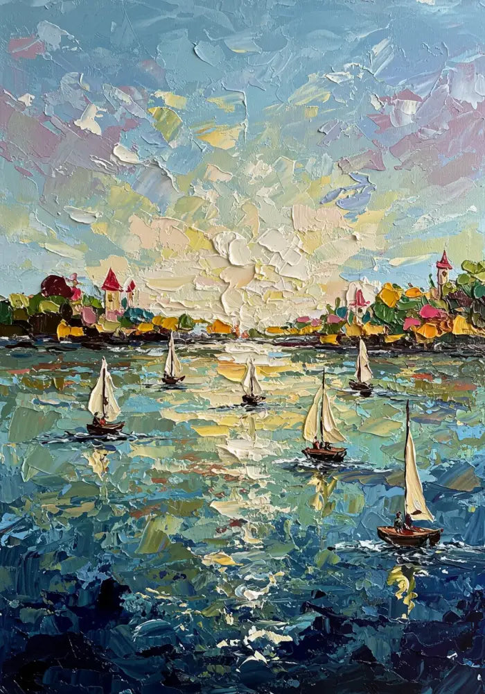 Harbor’s Golden Embrace - Hand Painting