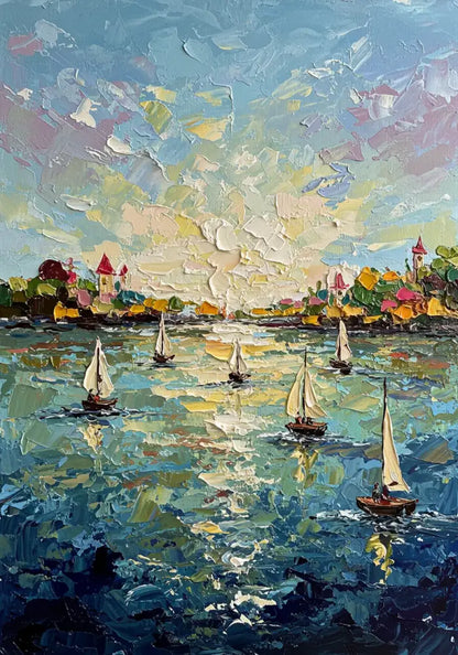 Harbor’s Golden Embrace - Hand Painting
