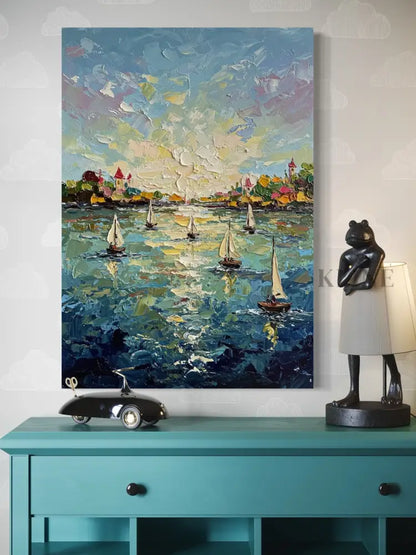 Harbor’s Golden Embrace - Hand Painting