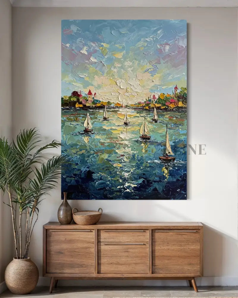 Harbor’s Golden Embrace - Hand Painting Arte de pared grande