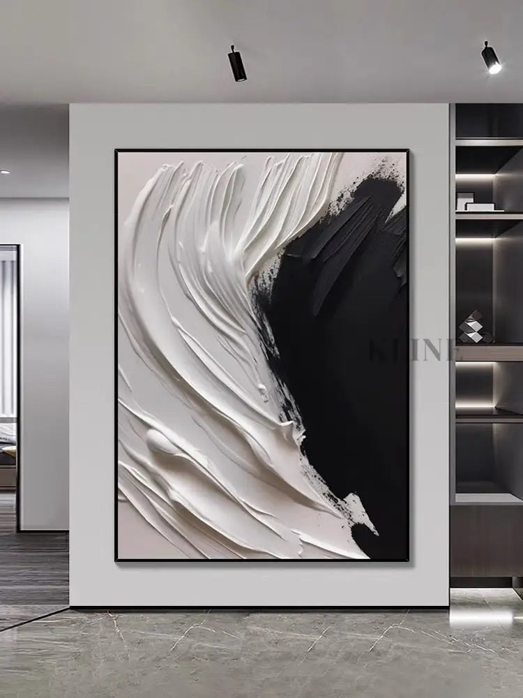 Heavy Black and Cream White Wall Art - Hand Painting
