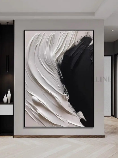 Heavy Black and Cream White Wall Art - Hand Painting