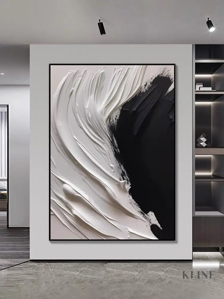 Heavy Black and Cream White Wall Art - Hand Painting