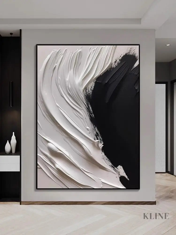 Heavy Black and Cream White Wall Art - Hand Painting