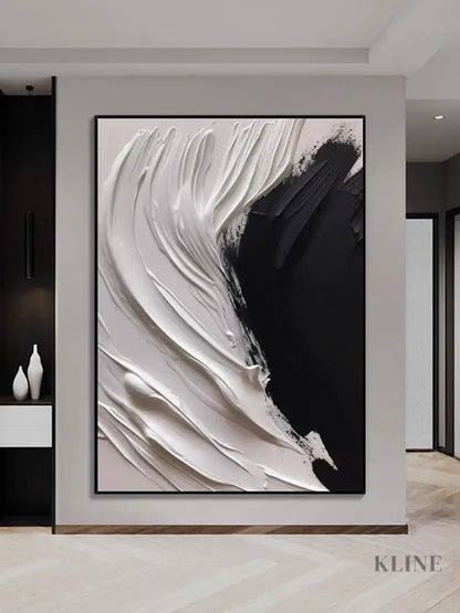 Heavy Black and Cream White Wall Art - Hand Painting