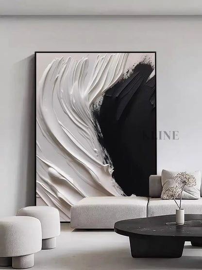 Heavy Black and Cream White Wall Art - Hand Painting