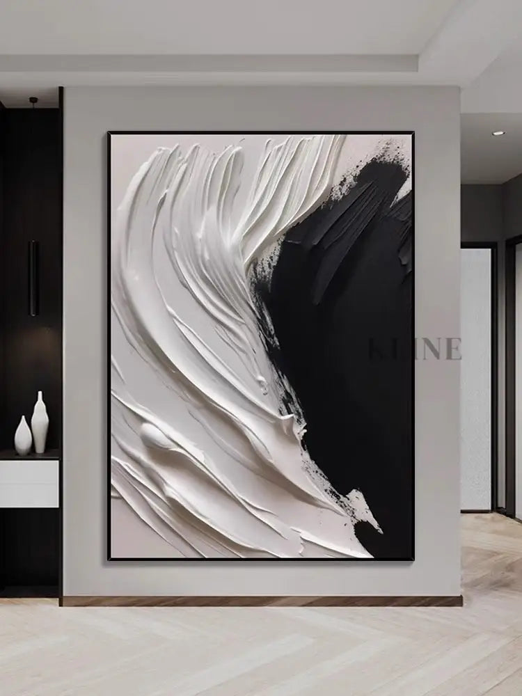 Heavy Black and Cream White Wall Art - Hand Painting Original Paintings for Sale