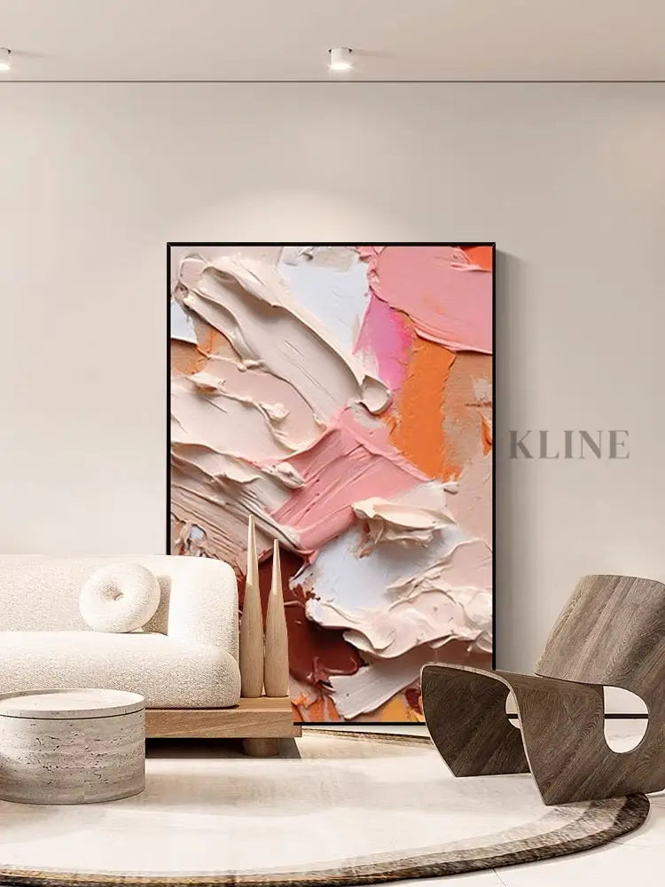 Heavy Pink Textured Abstract Wall Art - Hand Painting