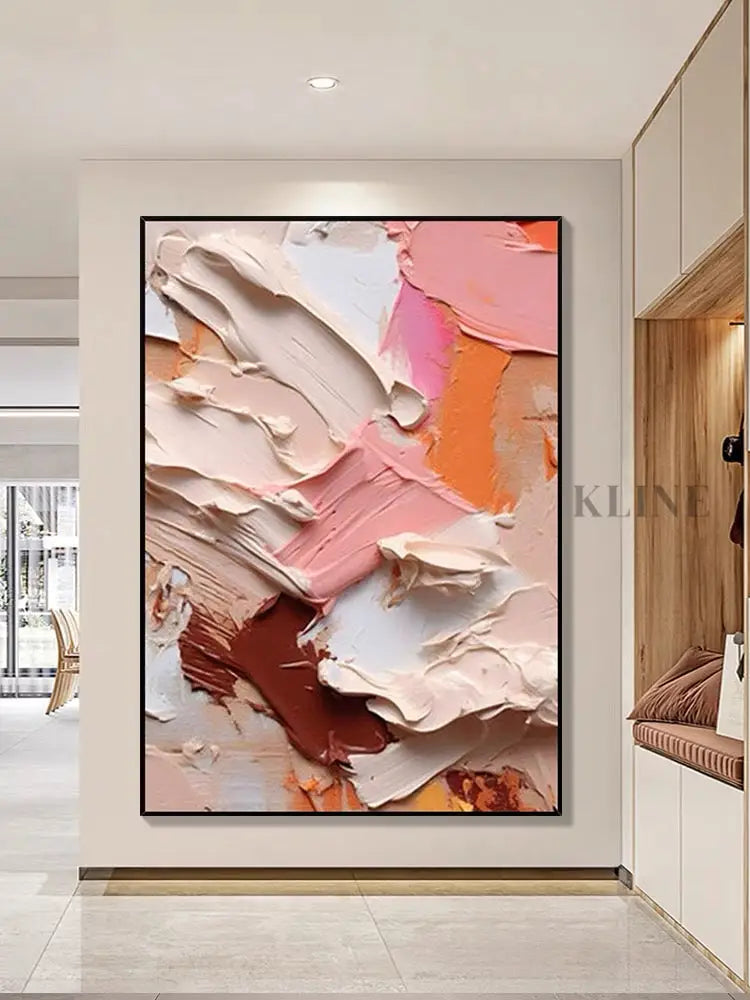 Heavy Pink Textured Abstract Wall Art - Hand Painting