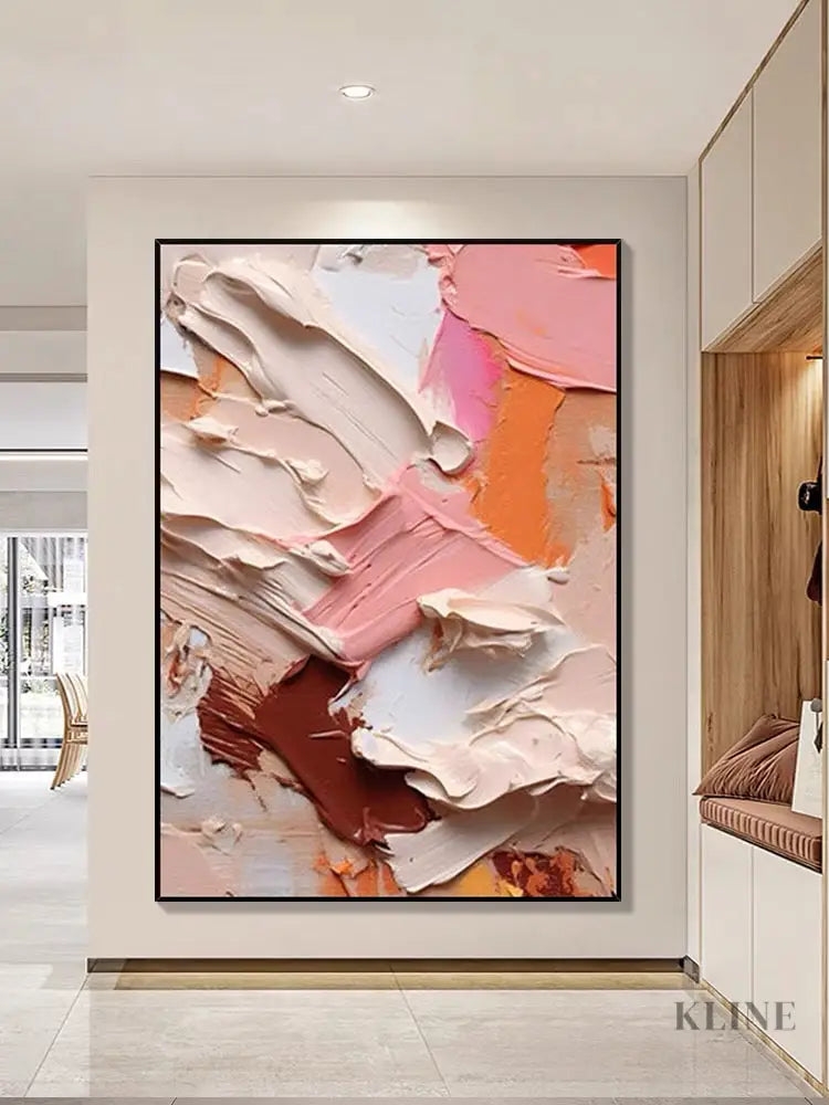 Heavy Pink Textured Abstract Wall Art - Hand Painting