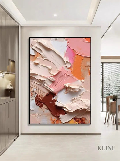 Heavy Pink Textured Abstract Wall Art - Hand Painting