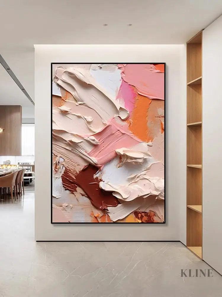Heavy Pink Textured Abstract Wall Art - Hand Painting 
