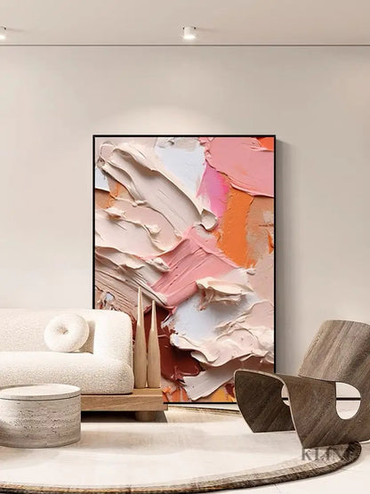 Heavy Pink Textured Abstract Wall Art - Hand Painting