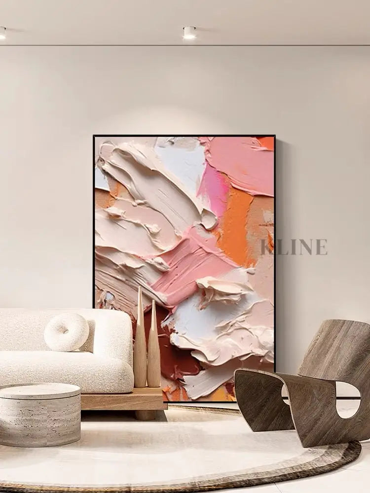 Heavy Pink Textured Abstract Wall Art - Hand Painting
