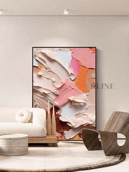 Heavy Pink Textured Abstract Wall Art - Hand Painting