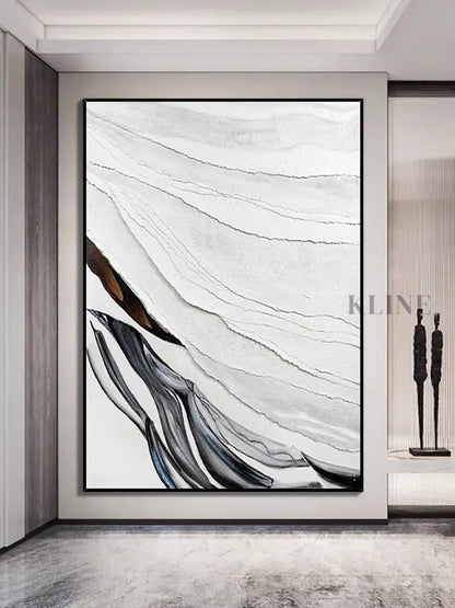 Heavy White and Black Textured Painting - Hand Painting